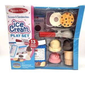 Melissa‎ & Doug 13-Piece Wooden Ice Cream Sandwich & Scoop Set Pretend Play Toy